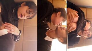 Muslim girl blowjob and boobs press in restaurant