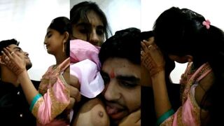 Cute College Couple Kissing And Beautiful Boobs In pink Salwar